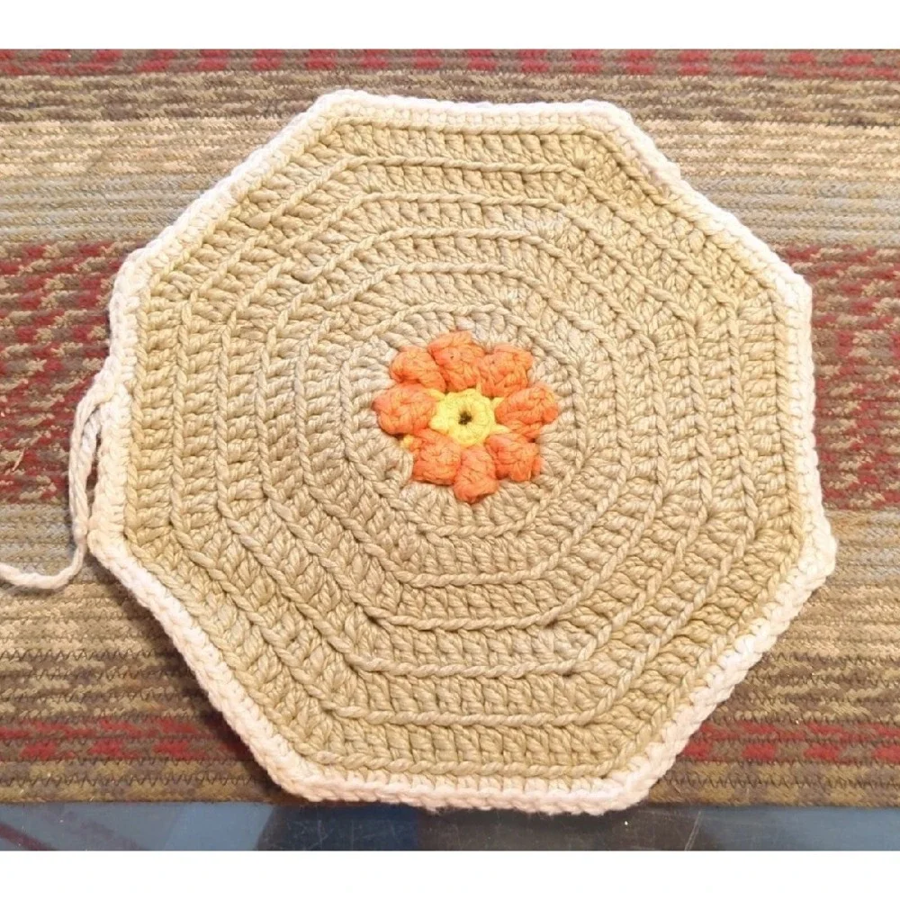 Vintage Crochet Tabletop Colorful Counter Doile Trivet Handmade By Granny